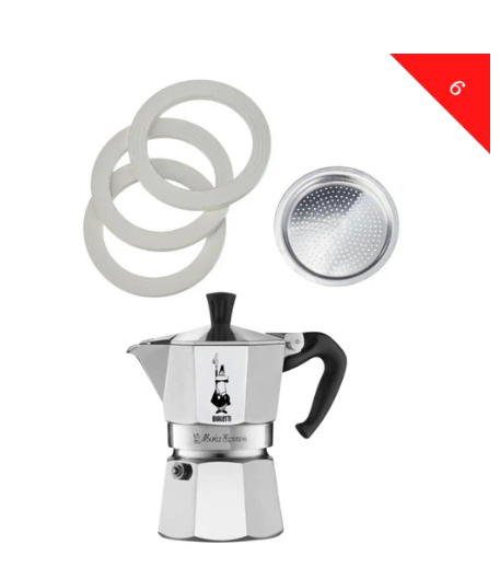 Empaquetadura y filtro de repuesto para Moka Bialetti 6 Tazas