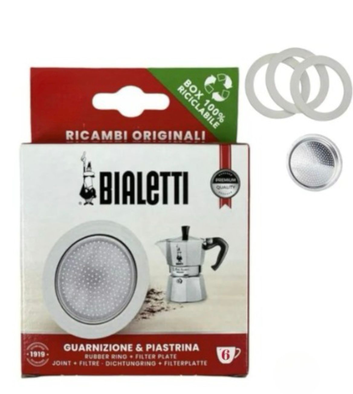 Empaquetadura y filtro de repuesto para Moka Bialetti 6 Tazas