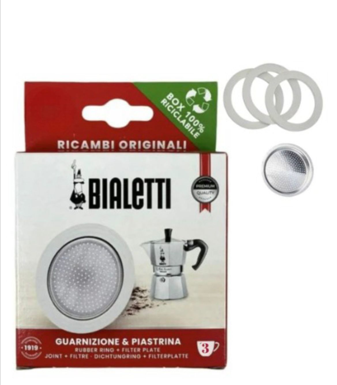 Empaquetadura y filtro de repuesto para Moka Bialetti 3/4 Tazas