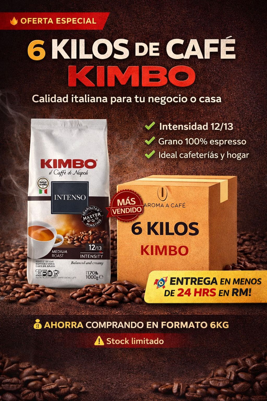 PACK AHORRO 6KG DE KIMBO INTENSO - Mas café, mejor precio!!!