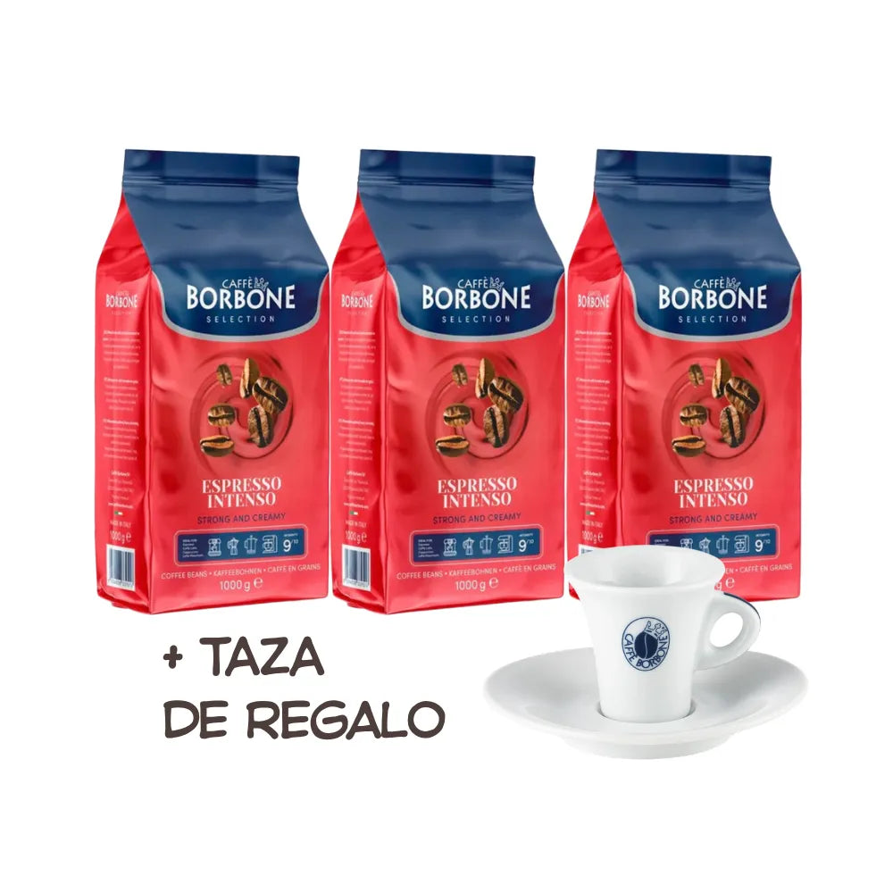 Pack 3 Kg Café Borbone Intenso Grano + Taza De Regalo