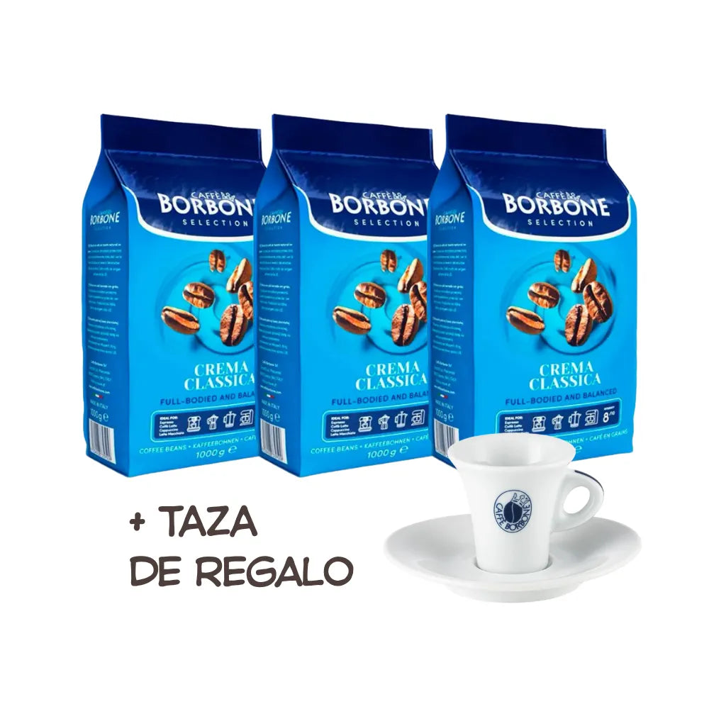 Pack 3 Kg Café Borbone Crema Clássica Grano + Taza De Regalo