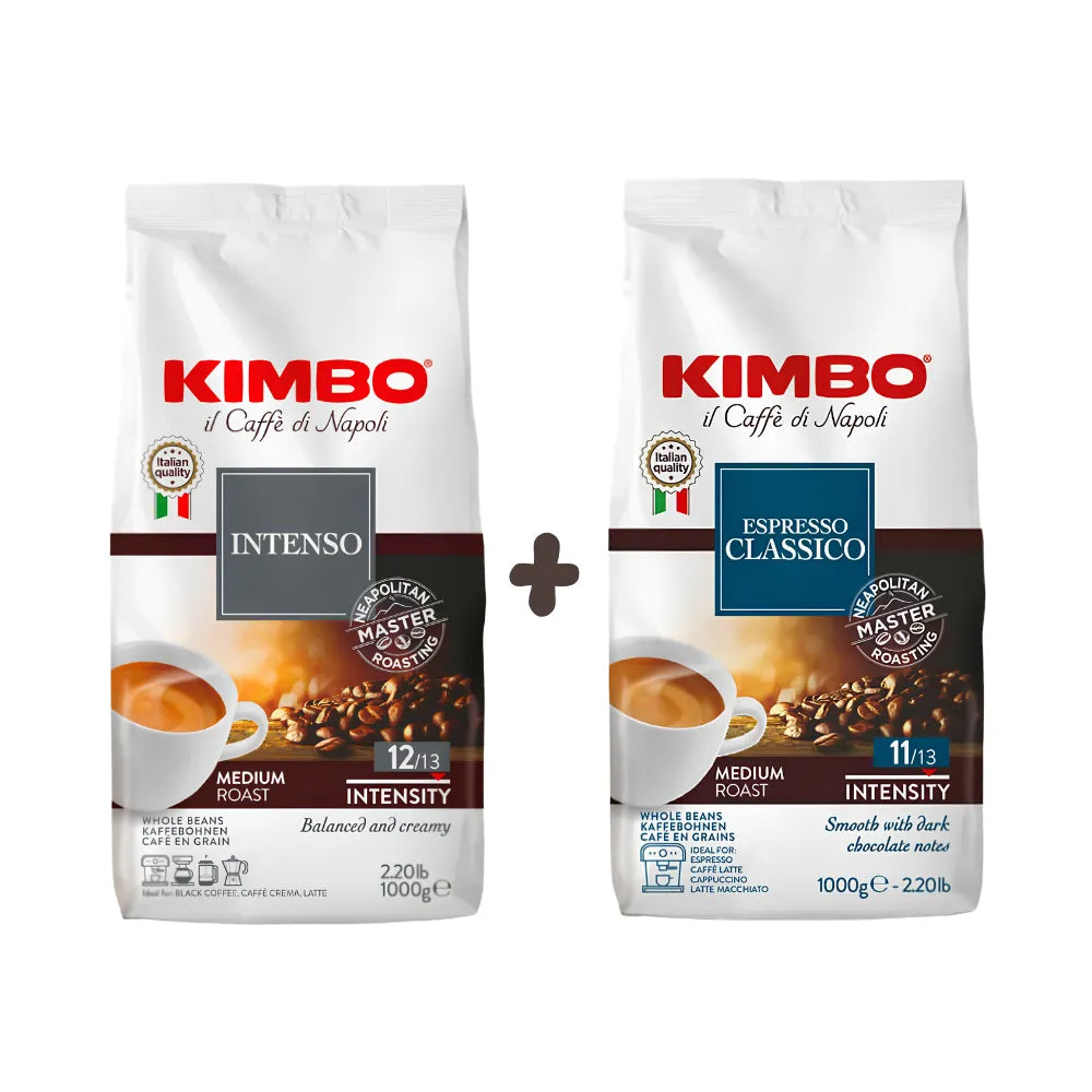 Pack Café Kimbo Intenso Grano 1Kg + Classico Grano 1Kg