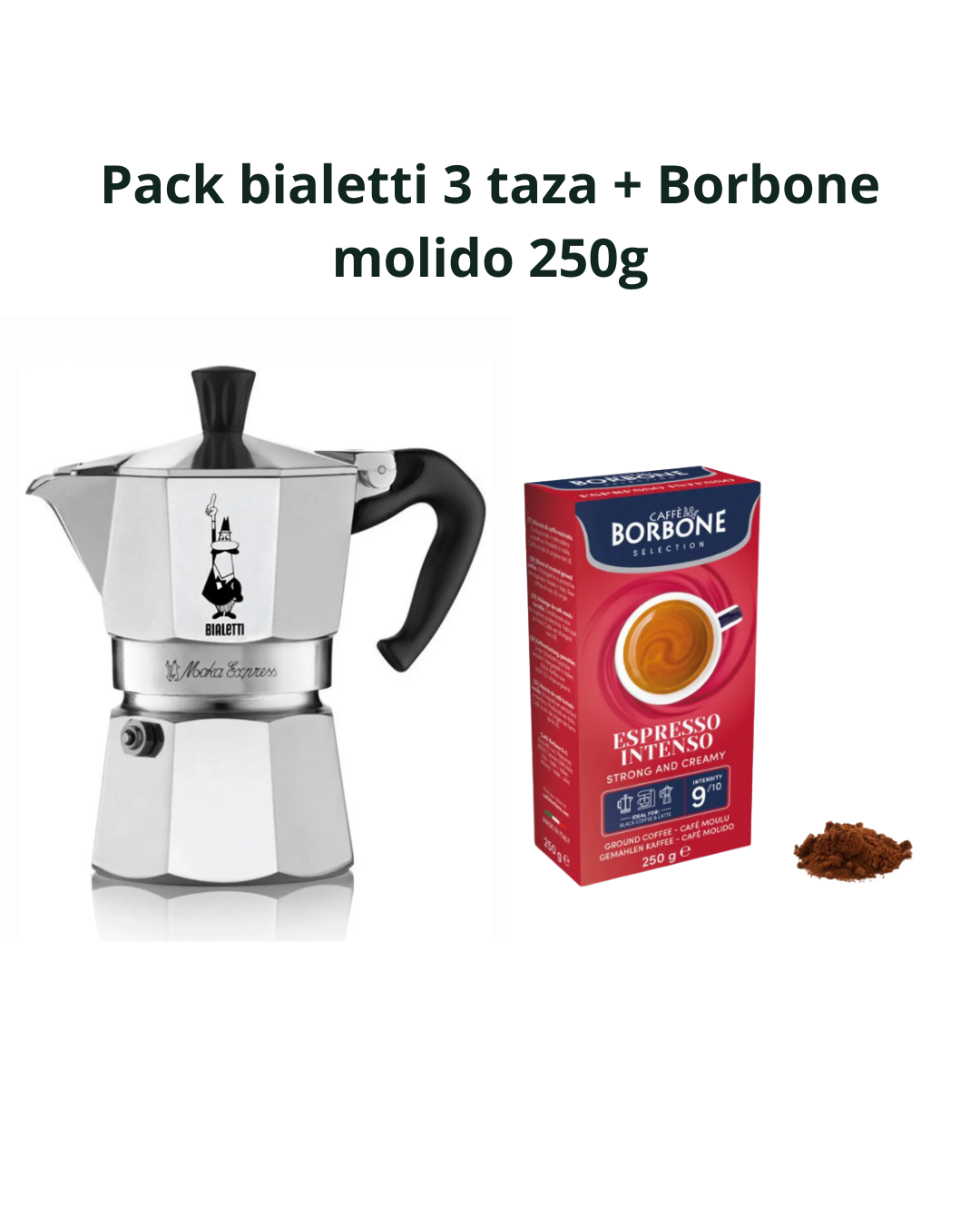PACK BIALETTI 3 TAZAS + BORBONE MOLIDO INTENSO 250G