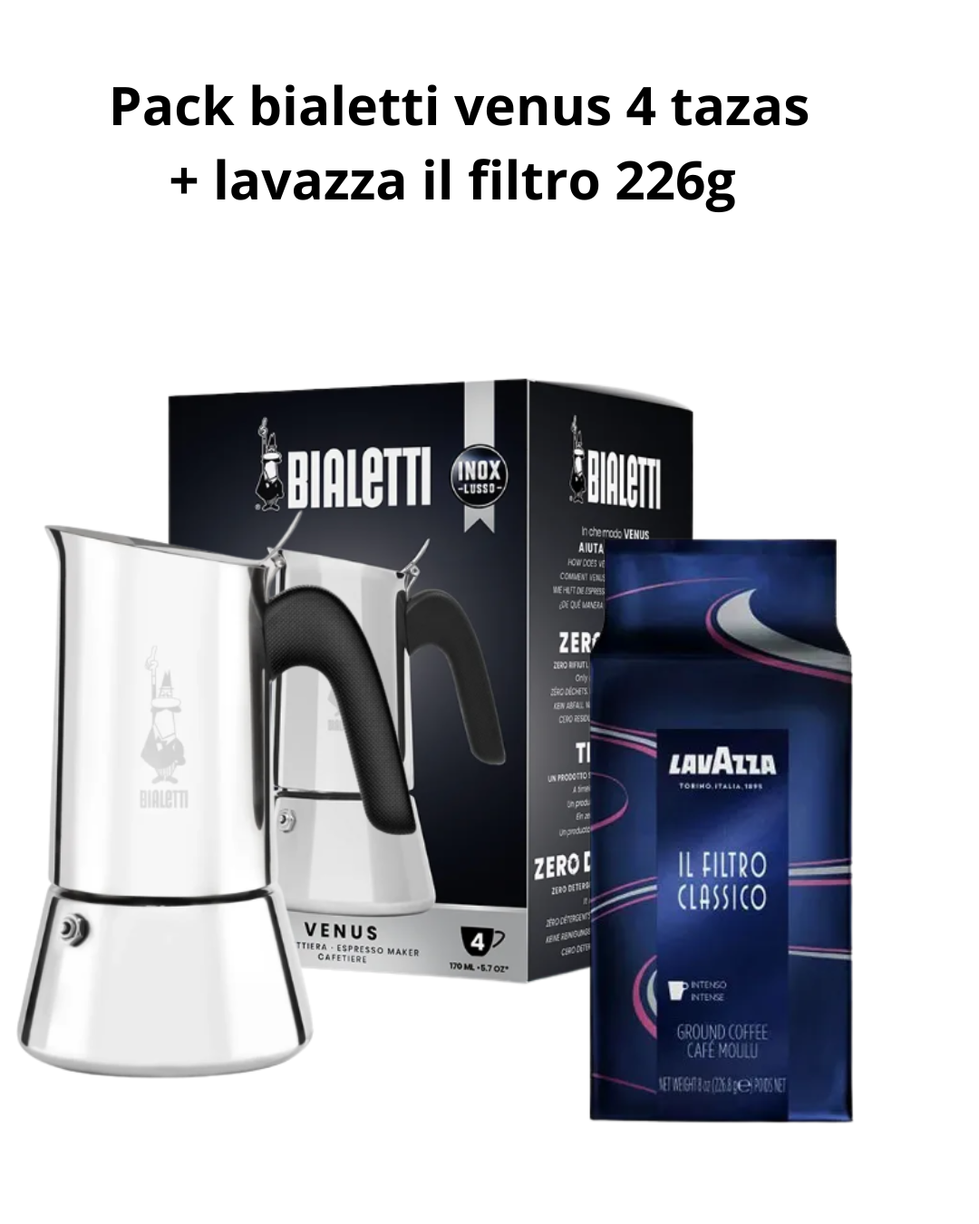 PACK BIALETTI VENUS 4 TAZAS + LAVAZZA IL FILTRO 226G